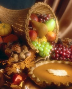 Basket of Fruit and Pumpkin Pie